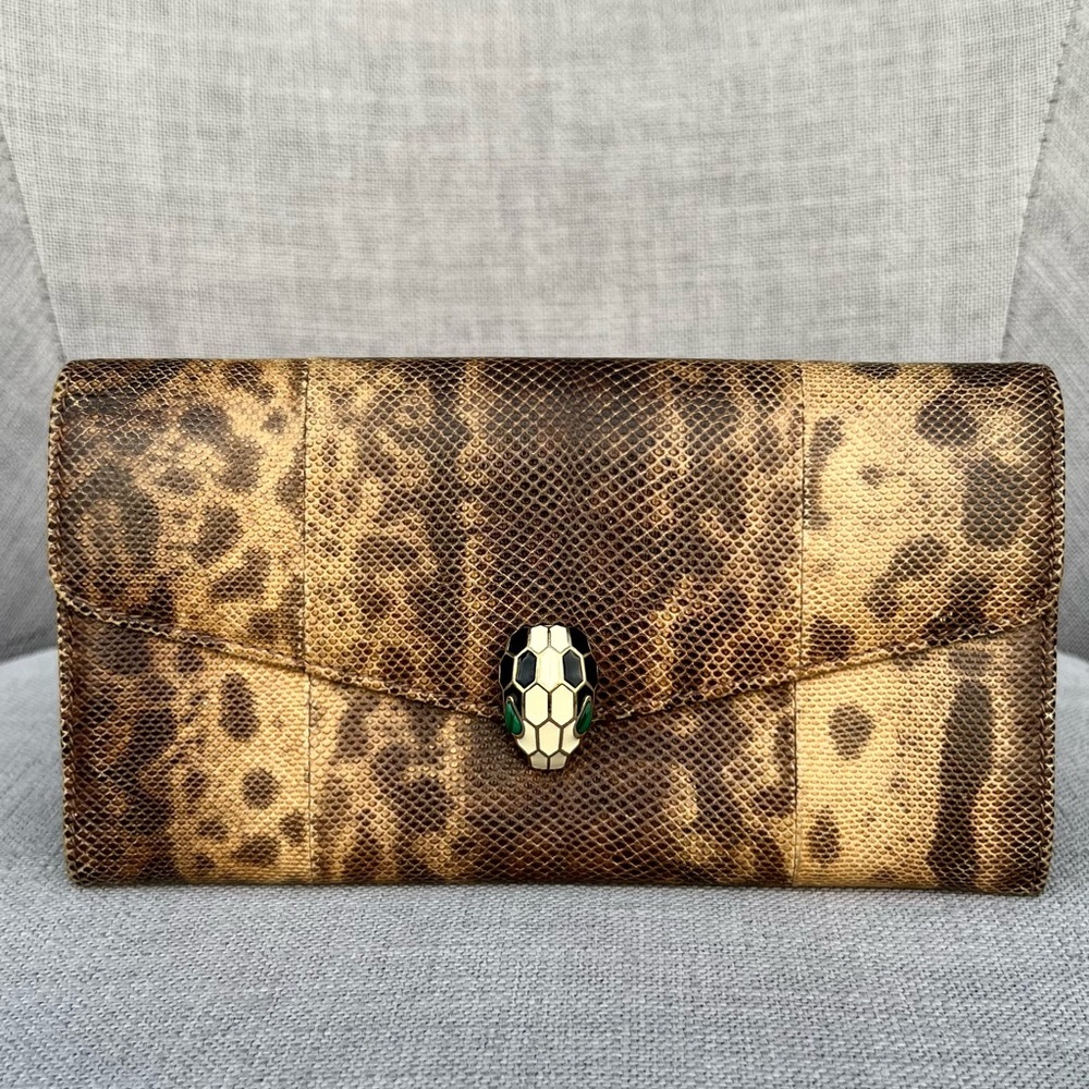 Rare Bulgari Serpenti Forever Long Wallet in Karung Leather